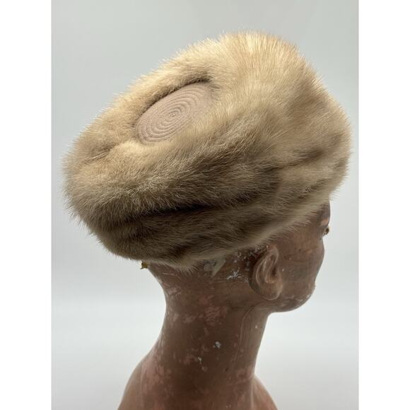 Vintage Montaldo’s Miss Alice Mink Style Fur Pillbox Hat 50s 60s Blonde Luxury - Picture 5 of 9